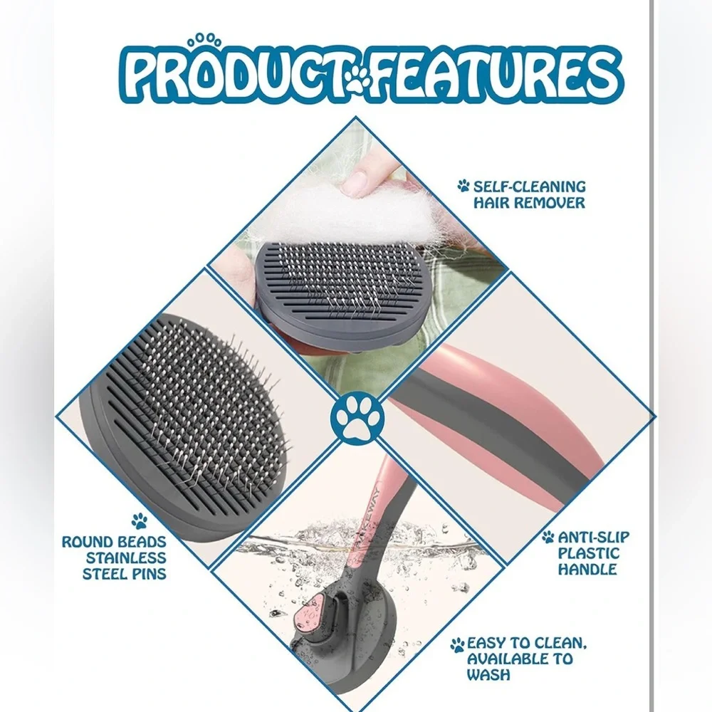 Self Cleaning PINK Pet Hair Removal Comb Automatic Hair Removal Brush * NEW*